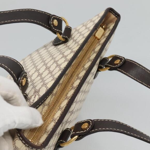 CELINE Macadam Canvas Hand Bag Pvc Leather White Gold - Picture 6 of 12